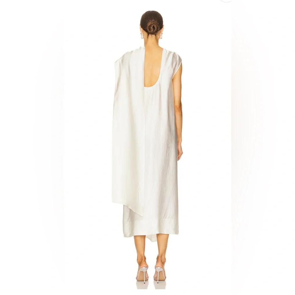 REVOLVE Cream Satin Asymmetric Midi Dress